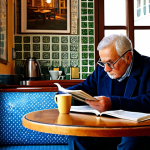 Lisbon Cafe Scene**

"A cozy Lisbon cafe interior, warm lighting, *azulejos* on the walls, a senior gentleman with reading glasses engrossed in *Jornal de Notícias*, steam rising from a *bica* (espresso), fully clothed patrons, appropriate attire, safe for work, perfect anatomy, natural proportions, professional photography, high quality, family-friendly, soft focus background."

**