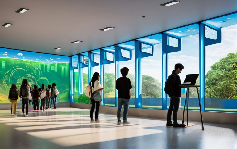 국어 교과 과정 개편 - The Transformative Classroom**
    "A vibrant, sunlit classroom in a Brazilian school, filled with d...