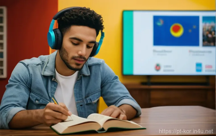 국어 학습에서의 스토리텔링 기법 - **Prompt:** A cozy, warmly lit study room, where an adult person (gender-neutral, wearing casual yet...