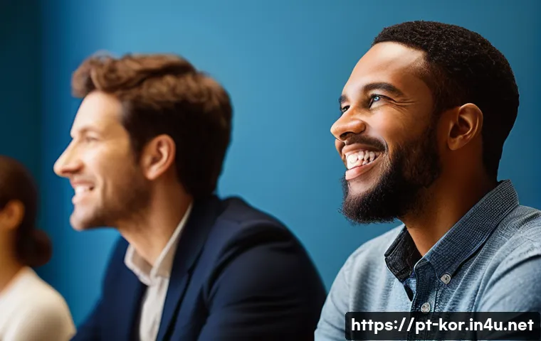 국어 듣기 능력 향상법 - **Prompt:** A diverse group of adults, two individuals prominently featured in the foreground, deepl...