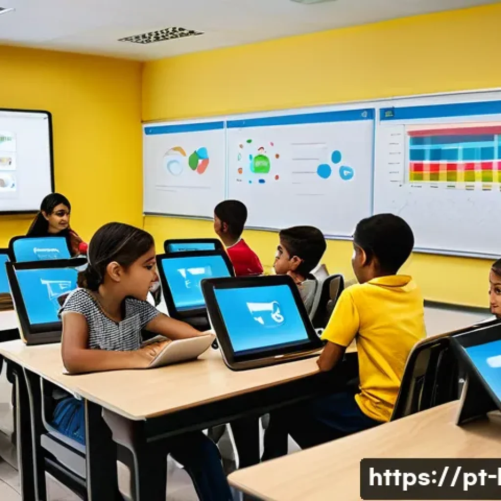 국어 학습에서의 빅데이터 활용 - A modern classroom scene in Brazil featuring diverse students of various ages engaged with digital l...